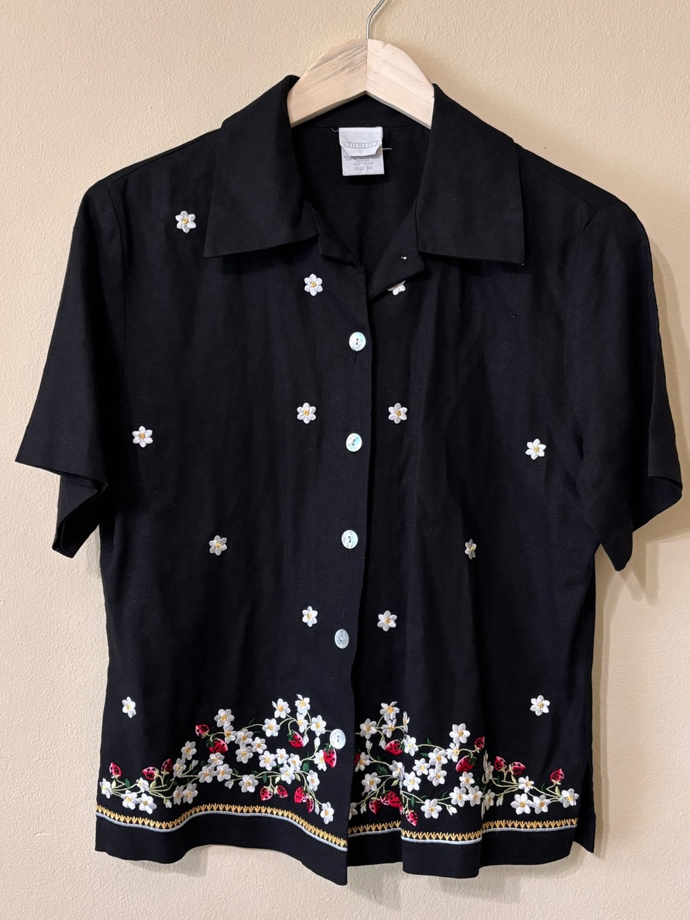 Vintage Studio C Button-Down Shirt with Floral and Strawberry Embroidery